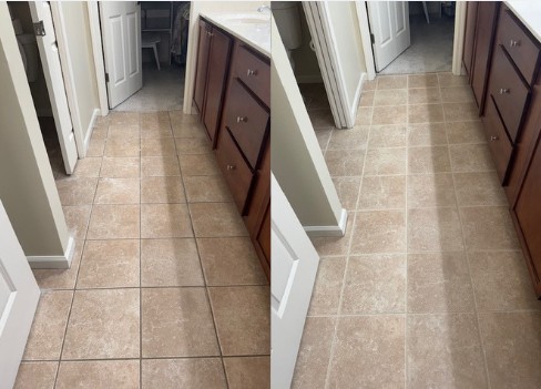 Before and after tile and grout color sealing